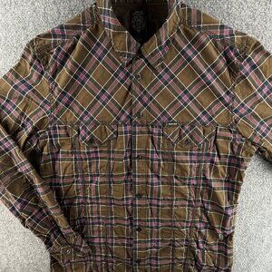 Diesel Industry Green Plaid Long Sleeve Button Up Shirt XL Double Pocket Logo